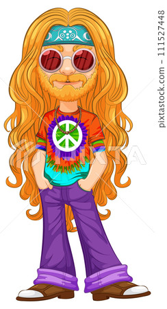 Groovy Hippie Character in Vibrant Attire Groovy Hippie Character in Vibrant Attire 111527448