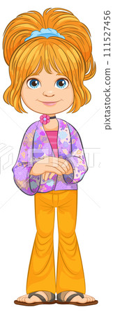 Cheerful Young Girl in Casual Outfit Cheerful Young Girl in Casual Outfit 111527456