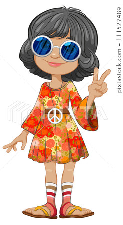Peaceful Girl in Retro Hippie Fashion Peaceful Girl in Retro Hippie Fashion 111527489
