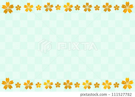Golden cherry blossom frame background, green checkered pattern 111527782