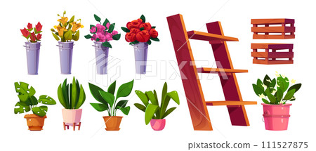 Flower shop design set isolated on white 111527875