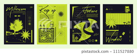 Poster design template in retro y2k style Poster design template in retro y2k style 111527880
