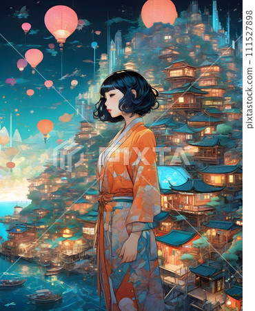 A snapshot of cyberspace in which a young girl wanders through another world. A snapshot of cyberspace in which a young girl wanders through another world. 111527898