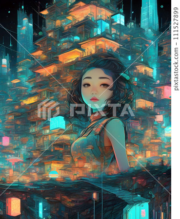 網路空間的快照,一個年輕女孩在另一個世界中漫步。 網路空間的快照,一個年輕女孩在另一個世界中漫步。 111527899