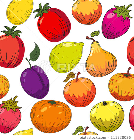 Seamless pattern colorful bright fruits. Hand drawing sketch fruits Seamless pattern colorful bright fruits. Hand drawing sketch fruits 111528026