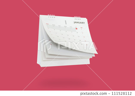 White paper desk calendar flipping page mockup isolated on red background White paper desk calendar flipping page mockup isolated on red background 111528112