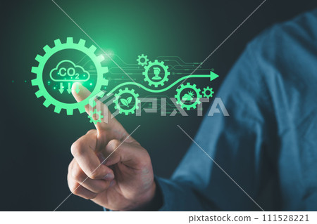 net zero target and carbon credit.CO2 emission reduction to stop global warming problem and reduce pollution into atmosphere from big industrial. 111528221