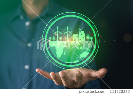 net zero target and carbon credit.CO2 emission reduction to stop global warming problem and reduce pollution into atmosphere from big industrial. 111528223