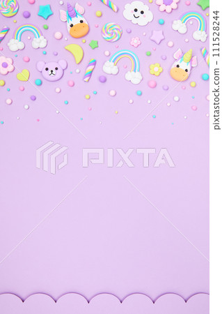 cute cartoon animals, unicorns, rainbows pastel purple kawaii banner background cute cartoon animals, unicorns, rainbows pastel purple kawaii banner background 111528244