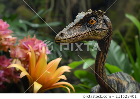 AI-generated content. Dinosaur on the background of forest. 111528401