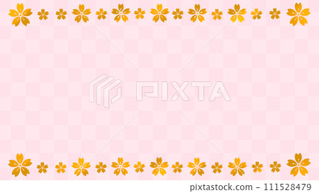 Golden cherry blossom frame background pink checkered pattern 16:9 Golden cherry blossom frame background pink checkered pattern 16:9 111528479