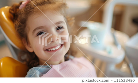 AI-generated content. Little girl sitting in the dentists office AI-generated content. Little girl sitting in the dentists office 111528480
