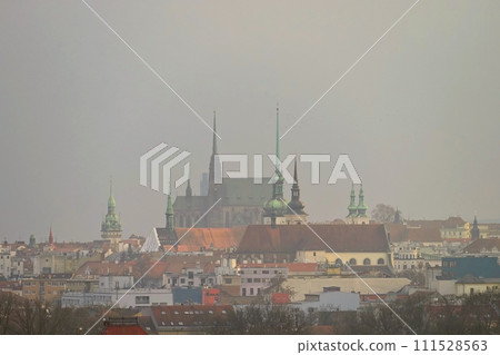 Petrov - Cathedral of Saints Peter and Paul. City of Brno - Czech Republic - Europe. City skyline at sunset 111528563