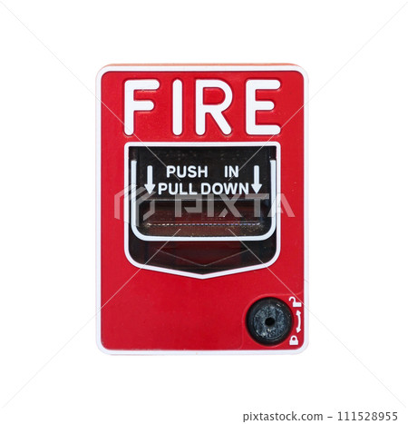 Fire alarm switch isolated on white background 111528955