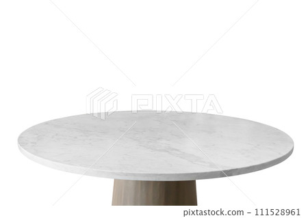 White marble stone table top isolated on white background for product display 111528961
