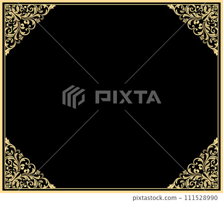Decorative frame Elegant vector element for design in Eastern style, place for text. Floral golden and black border. Lace illustration for invitations and greeting cards Decorative frame Elegant vector element for design in Eastern style, place for text. Floral golden and black border. Lace illustration for invitations and greeting cards 111528990