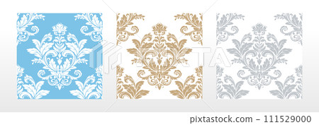 Wallpapers in the style of Baroque. Seamless vector backgrounds. Set of colored floral ornaments. Graphic patterns for fabric, wallpaper, packaging. Ornate Damask flower ornaments 111529000