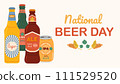 Banner for National Beer Day. Beer day celebration template. Background with various beer bottles. Holiday concept. 111529520