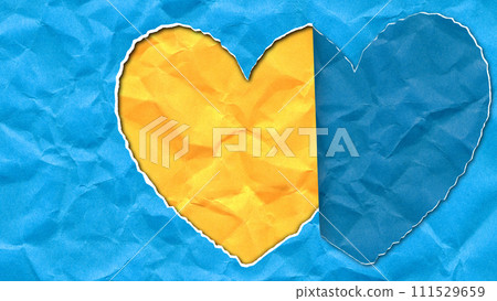 Scrap of paper in the shape of a heart in the colors of the Ukrainian flag Scrap of paper in the shape of a heart in the colors of the Ukrainian flag 111529659