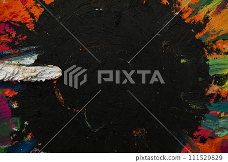 Conceptual abstract picture drawn with oil pastels. Closeup of an oil painting on paper. Conceptual abstract picture drawn with oil pastels. Closeup of an oil painting on paper. 111529829