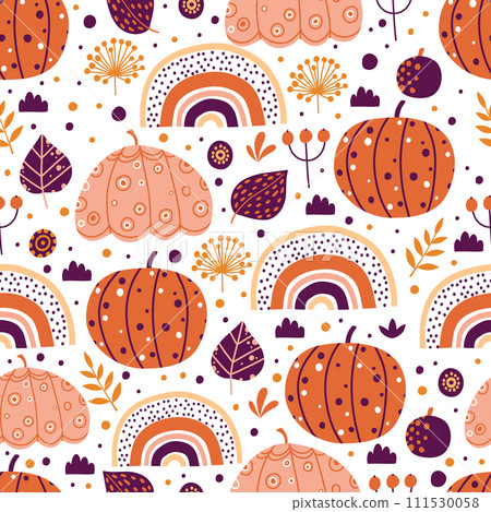 Abstract plant leaf art seamless pattern with colorful freehand doodle collage. Organic leaves cartoon background, simple nature shapes in vintage pastel colors 111530058