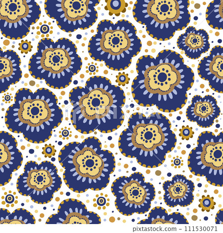 Ditsy liberty style seamless patterns. Set of summer daisy flowers in white and blue. Simple flat modern drawing. Floral texture collection for textile and fashion design. Spring botanical print 111530071