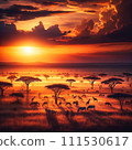 草原上的日落－一場延伸至地平線的色彩盛宴 111530617