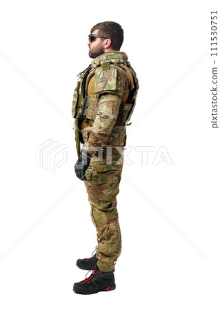 Male soldier in military ammunition isolated on white background 111530751