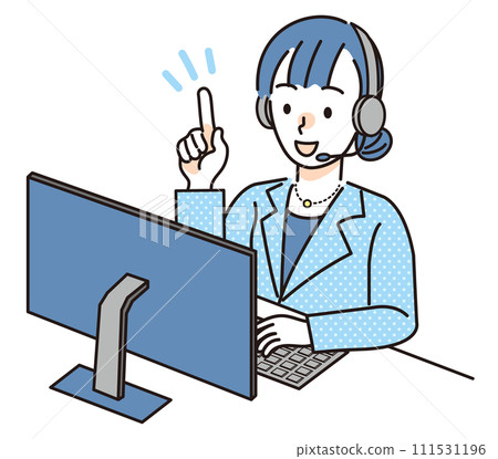 Female office worker giving instructions at computer work Female office worker giving instructions at computer work 111531196