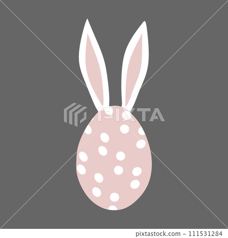 Easter Egg with Rabbit Ears. Pink Dotted Egg and Rabbit Vector illustration. Flat Cartoon Isolated Traditional decoration. Holiday Design Element for Greeting Card, Graphic Template, Festive Postcard. 111531284