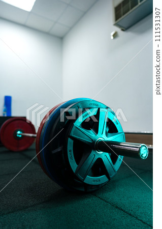 Gym background with sports equipment close up Gym background with sports equipment close up 111531307