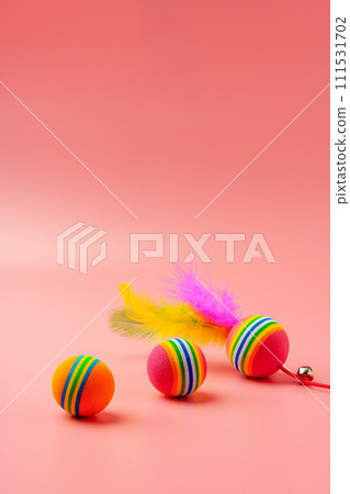 Pet toys on pink background studio shot 111531702