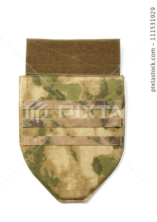 Tactical armor plate. Groin armor protection on white background 111531929
