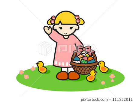 girl with a basket full of easter eggs girl with a basket full of easter eggs 111532011