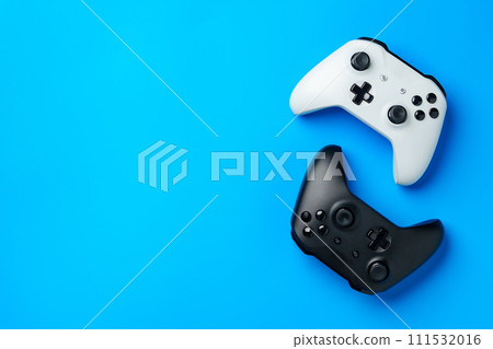 Two joystick on blue background top view Two joystick on blue background top view 111532016