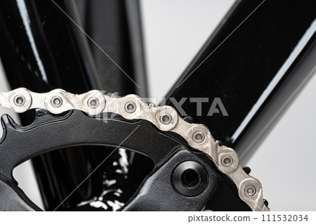 New bicycle chain part close up view 111532034