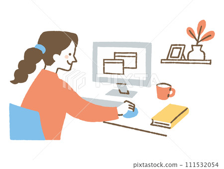 Woman doing telework at home_color Woman doing telework at home_color 111532054