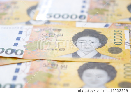 South Korean currency, KRW banknotes (50,000 won) 111532229