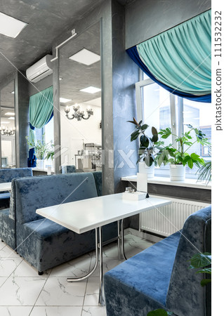 Interior of light colored canteen at the business center 111532232