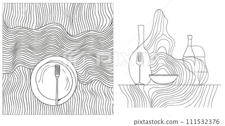 One continuous line plate, knife and fork One continuous line plate, knife and fork 111532376