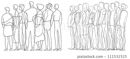 continuous line drawing of diverse group of standing people 111532525
