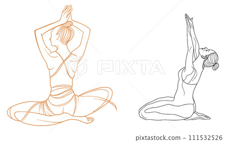 Continuous line art or One Line Drawing of a woman stretching arms is relaxing 111532526