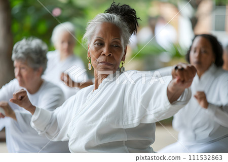 AI-generated content. Senior wellness concept - tai-chi class 111532863