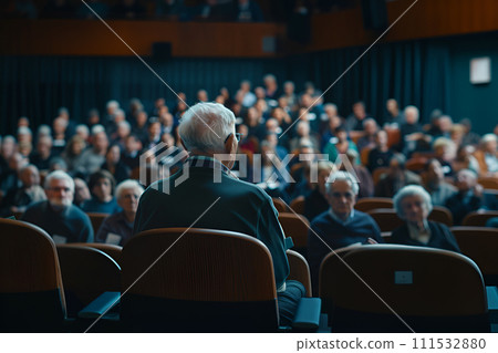 AI-generated content. Senior person takes part in town hall meating AI-generated content. Senior person takes part in town hall meating 111532880