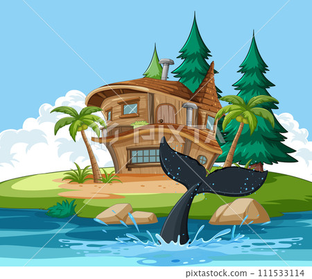 Whimsical Island House with Whale Tail Whimsical Island House with Whale Tail 111533114