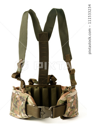 Military tactical belt isolated on white background Military tactical belt isolated on white background 111533234