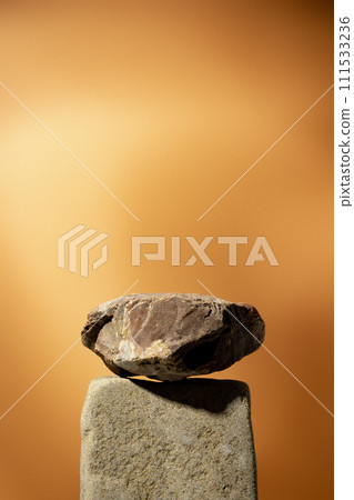 Stone display mockup for advertising against beige background Stone display mockup for advertising against beige background 111533236