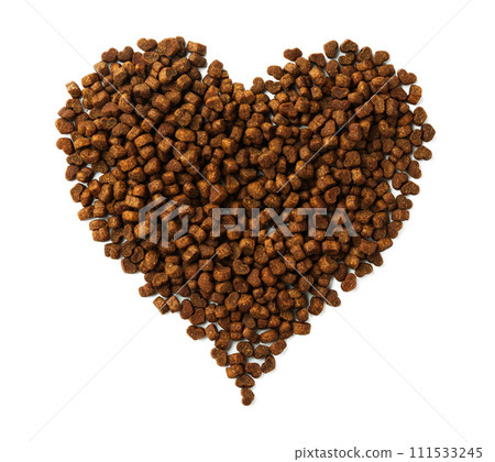 Dry pet food granules for background top view 111533245