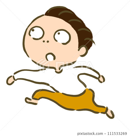 A person running while looking up, yellow pants 111533269