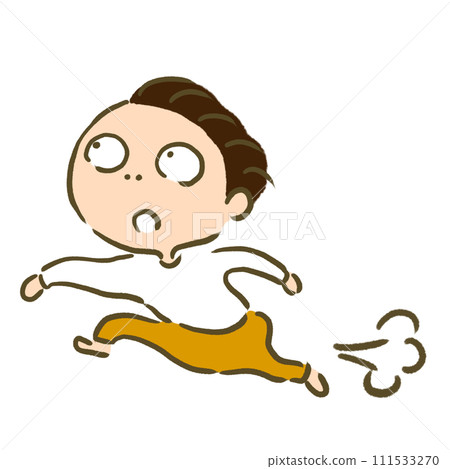 A person running while looking up, yellow pants with a dash A person running while looking up, yellow pants with a dash 111533270